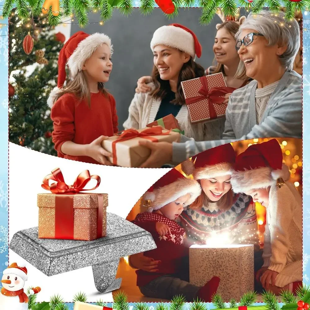 Set of 4 Metal Christmas Stocking Holders Shiny Mantel Heavy Duty